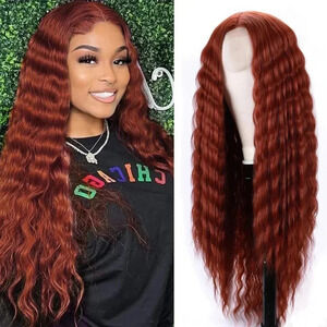 Ginger Orange Long Curly Wig | 26-inch Synthetic Middle Part Wig | Heat Resist